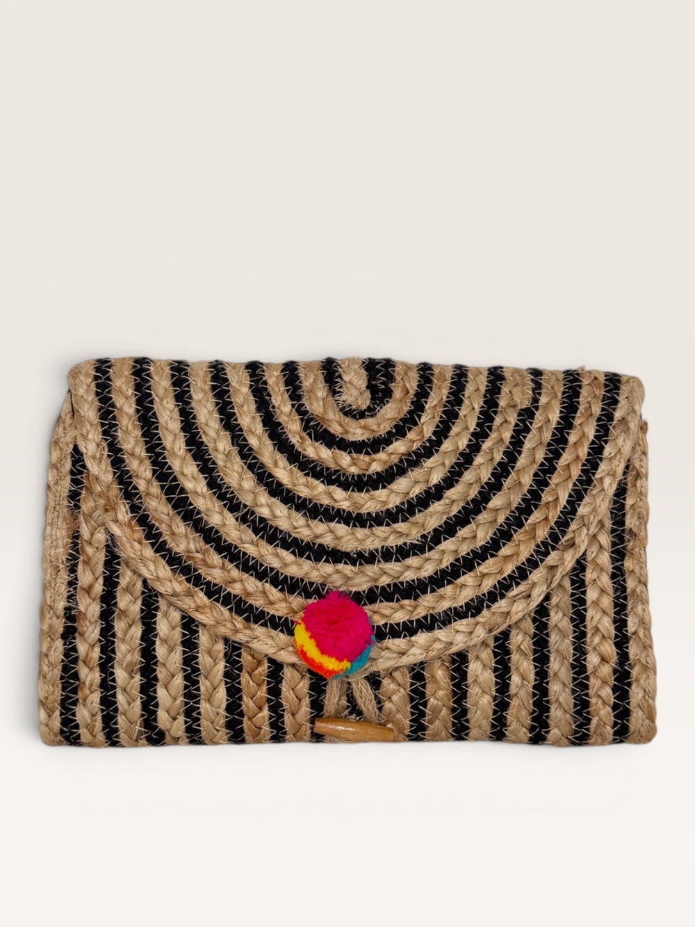 America & Beyond Jute Tan Navy Clutch